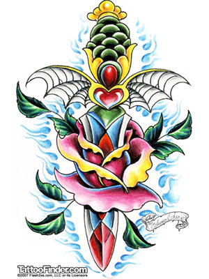 Edward-lee-rose-dagger-old-school_tattoo-design